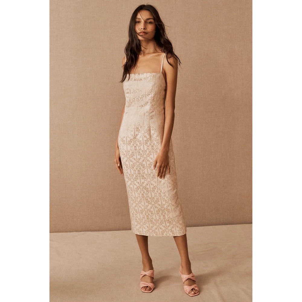 NWT Sachin & Babi Anthropologie Melina Midi Dress Size 0 Champagne Gold Metallic